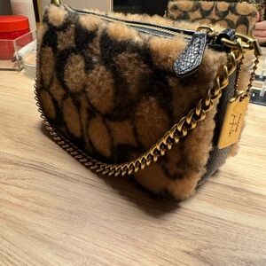 Coach x Jennifer Lopez Tan and Black Shearling Shoulder Bag